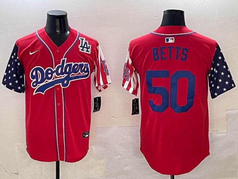 Men Los Angeles Dodgers #50 Betts Red a generation of national flags Joint name 2025 Nike MLB Jersey style 10